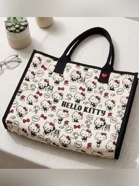 Sanrio Hello Kitty Canvas Tote Bag Lightweight Slouchy Travel Shoulder Bag